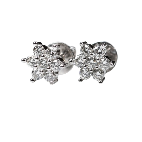 14K White Gold Small Star Cluster Stud Earrings