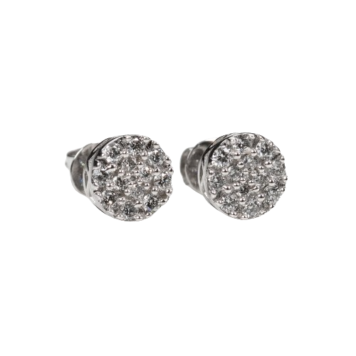 Round 14K White Gold 0.37 Ct Small Cluster Diamond Stud Earrings